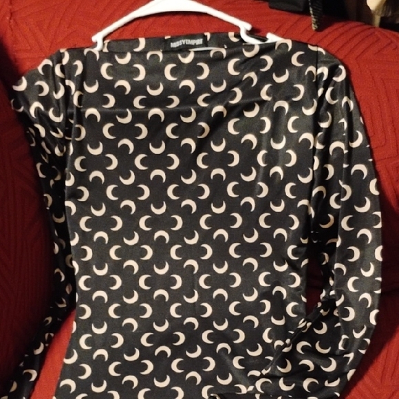 Black Crescent-Print Long-Sleeve Bodycon Dress 18 inches p2p 29 inches long - Picture 6 of 6